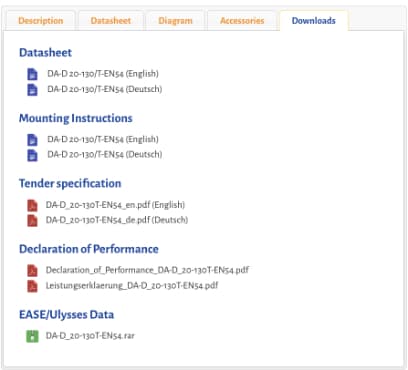 A screenshot of a webpage which shows different files in different formats to download.